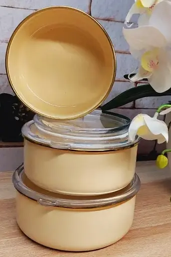 Набор эмалированных контейнеров O.M.S. Collection 10200 для еды 3 предмета Кремовый (Турция) - фото 2