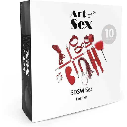 Набір Art of Sex - BDSM Set LeaTher, 10 предметів, натуральна шкіра, Чорний - фото 4