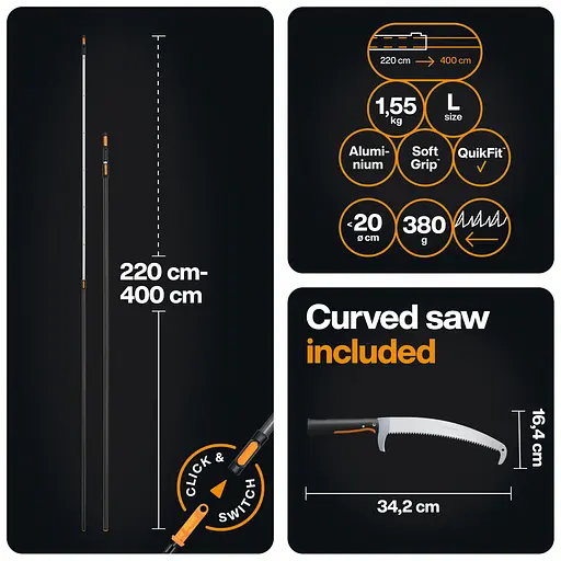 Пила садова закруглена з гаком Fiskars OneClick 360 мм, зріз на себе + ручка L 220-400 см (1080717) - фото 3