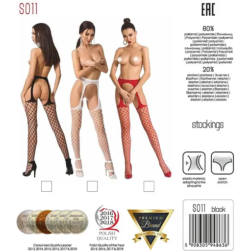 Сітчасті панчохи-стокінги Passion S011 One Size, Red - фото 5