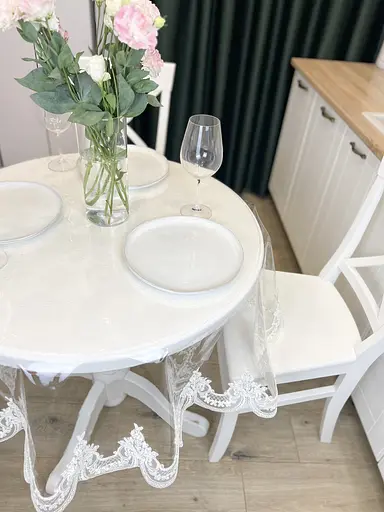 Силіконова скатертина з молочним мереживом корд Elit 180х150 см - фото 3