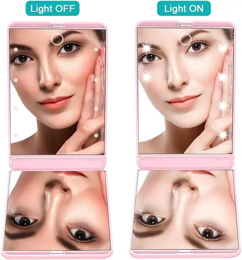 Зеркало портативное Rantizon Christmas Stocking Fillers для макияжа с диммером 8 светодиодов с подсветкой 1X и 2X - фото 5