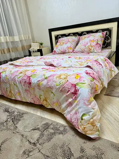 Постільна білизна бавовняна Півон керол Півтораспальна 150 x 220 Бязь Біла 70 х 70