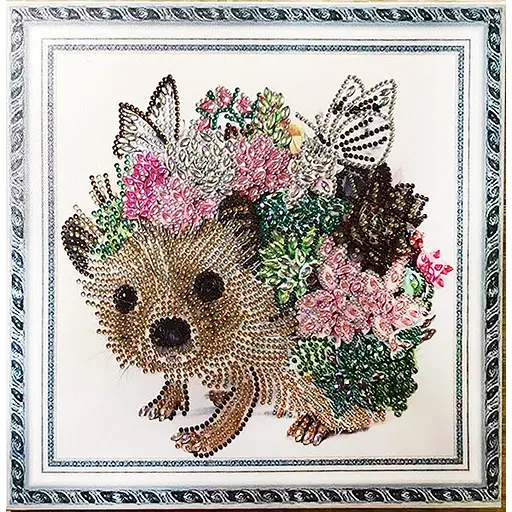 Алмазна вишивка мозаїка стразами на підрамнику, зі спец. стразами на підрамнику, 30*30 див. Гламурний їжачок - фото 1