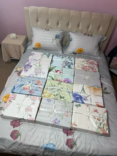 Постельное комбинированное белье Страйп сатин двуспальный комплект цветочный принт - фото 2