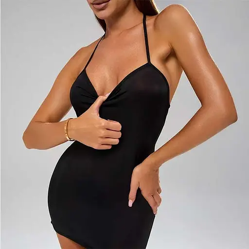 Мини-платье откровенное полиэстер XS/S/M черное - фото 2