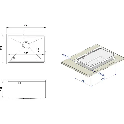 Кухонная мойка Nett NS-5742 из нержавейки 1.5 мм под столешницу - фото 9