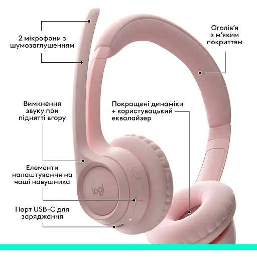 Bluetooth-гарнітура Logitech Zone 300 Wireless Rose (981-001412) - фото 6