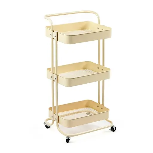 Этажерка Wall Sticker SW-00002105 мобильная трехъярусная универсальная из металла 45х37х82 см кремовая - фото 1