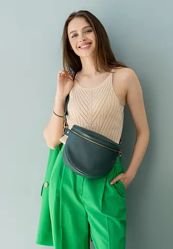 Шкіряна сумка поясна-кроссбоді Vacation зелений краст - фото 4