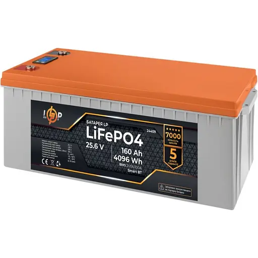 Акумулятор LogicPower LiFePO4 LCD Smart BT 24V 25.6V/160Ah/4096Wh BMS 200A/100А (24409) [107374]