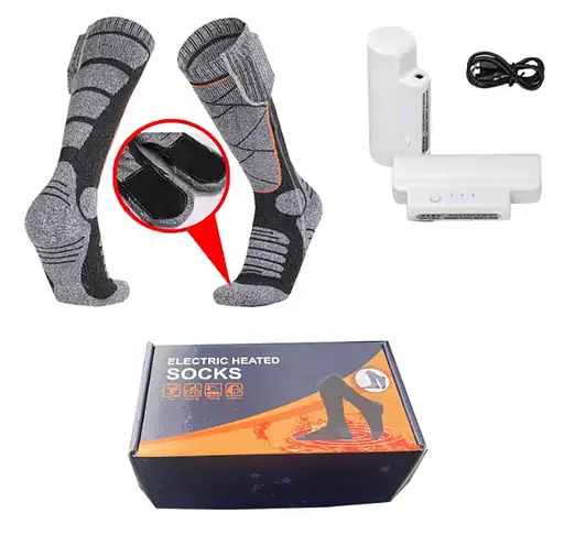 Высокие носки с подогревом и блоком питания на 2200mAh (Серые с ромбиками) - фото 6