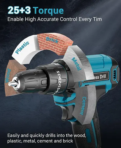 Набір акумуляторних дриль MHPRO 21 В, акумуляторний перфораторний дриль з 2 батареями 2000 мАг, крутний момент 25+3 - фото 6