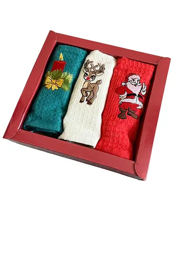Набір 3 вафельних рушників Nilteks кухонні 40х60 см santa різнобарвний TC303376105 - фото 2