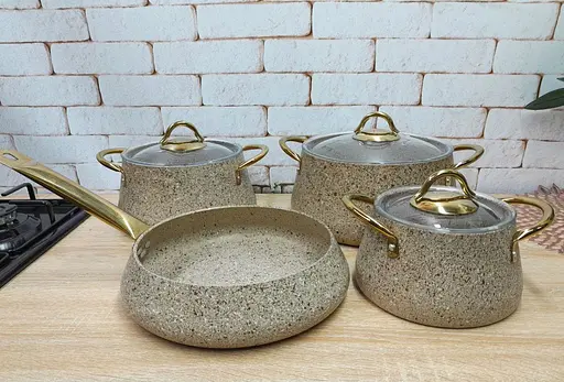 Набір кастрюль O.M.S. Collection 3041 з гранітно-мармуровим покриттям Пісочний (Туреччина) - фото 4
