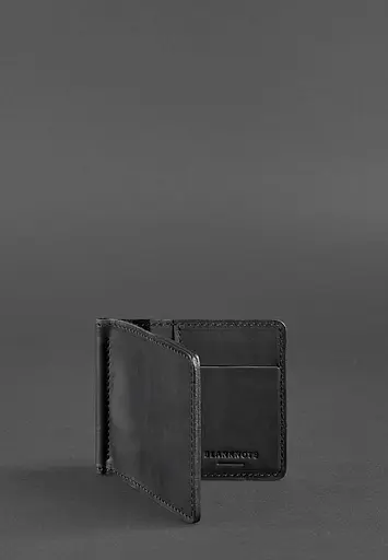 Мужской кожаный портмоне черный 1.0 зажим для денег Crazy Horse - фото 5