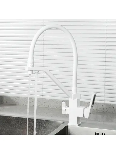 G4317-8 Змішувач для кухні однорич. силікон.гусак під фільтр лат.корп. гайка Ø35 білий Gappo 1/4, Білий - фото 3