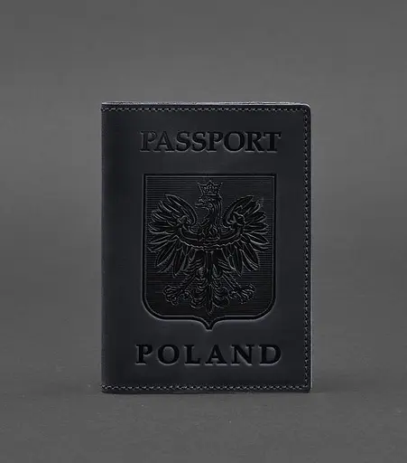 Кожаная обложка для паспорта с польским гербом темно-синяя Crazy Horse - фото 1