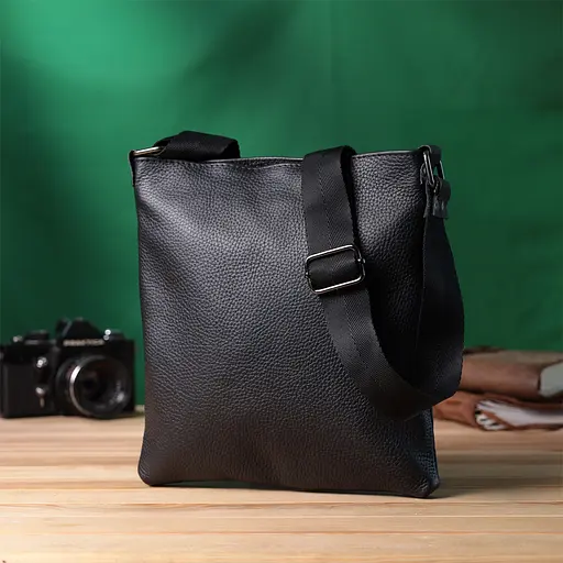 Тонка сумка для чоловіків через плече з натуральної шкіри SHVIGEL 23х24х1,5 см sum0027003 - фото 9