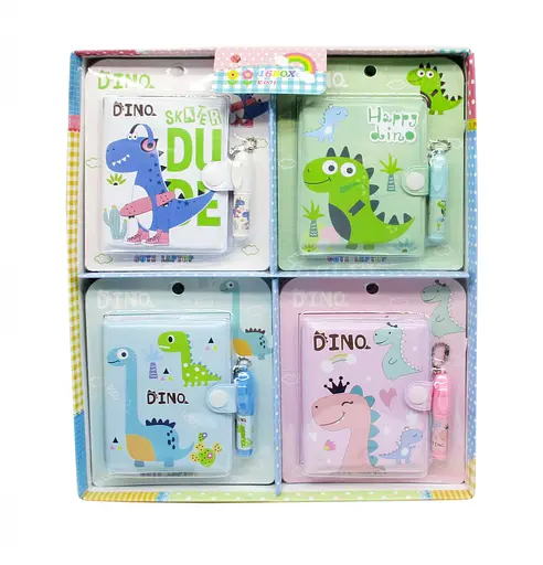 Блокнот на кнопке ПВХ с ручкой-брелоком Динозавр, 8x10 см, 45 листов (в ассортименте) - фото 2