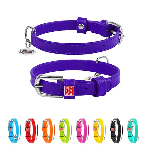 Ошейник для собак кожаный Waudog Glamour с QR-паспортом без украшений S Ш 15 мм Д 27-36 см фиолетовый - фото 2