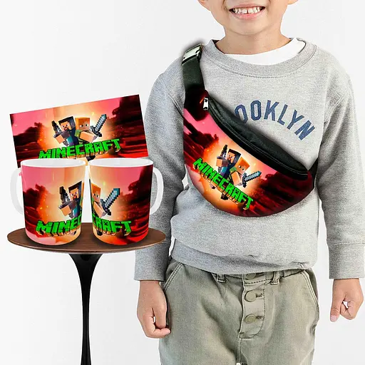 Набор: детская сумка-бананка+кружка Майнкрафт "Minecraft" 32х15см,бананка для мальчика через плечо (00913)