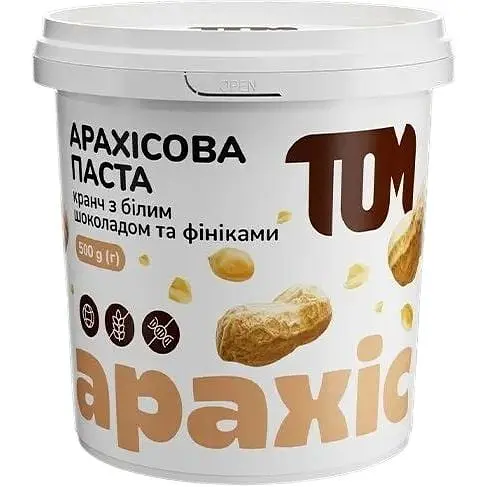 Заменитель питания TOM Арахисовая паста Crunch с финиками и белым шоколадом, 500 грамм