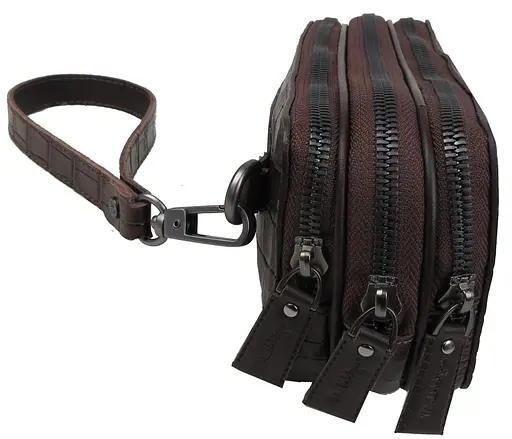 Кожаная барсетка Mykhail Ikhtyar на три отдела под крокодила коричневая sum0028927 - фото 2