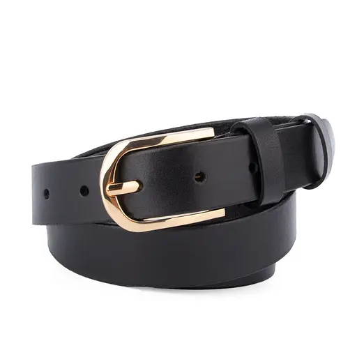 Ремінь шкіряний жіночий HC-2554 чорний із золотою пряжкою (125 см) - фото 1