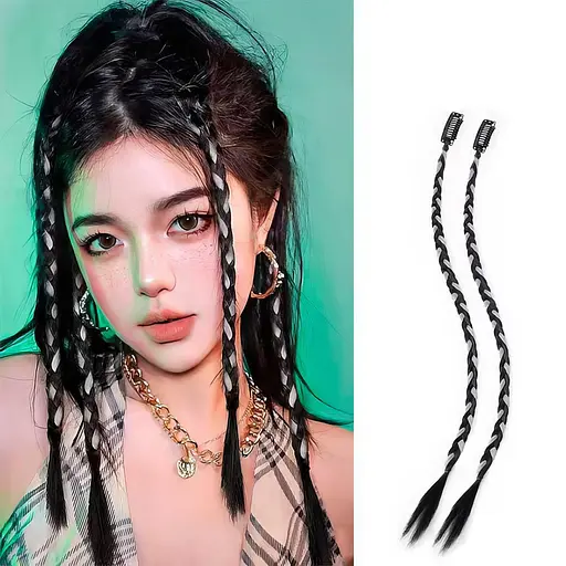 Накладные тонкие косы на шпильке (канекалон) 45 см Черно-седой K0864-5 - фото 3