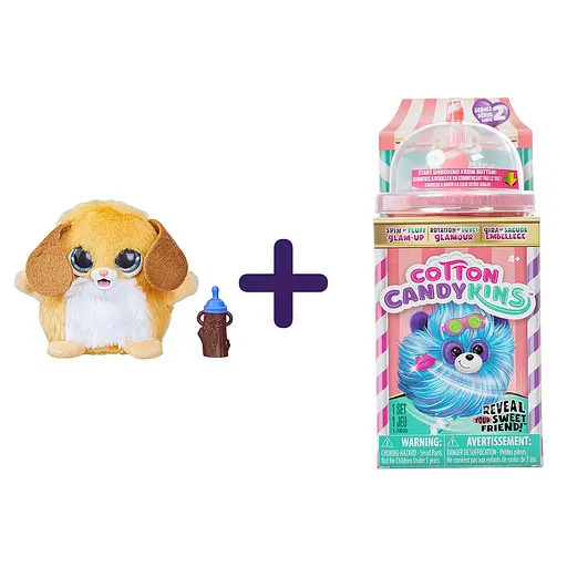 Набір: інтерактивна іграшка FurReal Fuzz-a-Lots Цуценя + м'яка іграшка-сюрприз Cotton Candykins W2 - Пухнастий улюбленець  