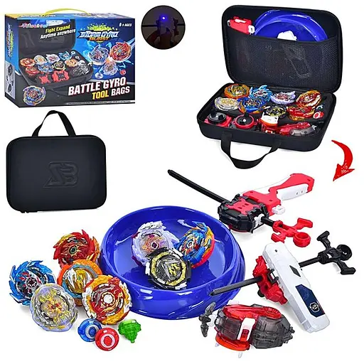 Набор бейблэйдов 1688-8B, 8шт с запускалками и ареной, в сумке, в коробке (6903317558872) - фото 1