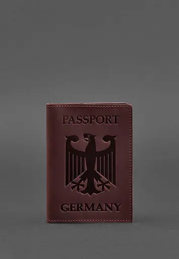 Кожаная обложка для паспорта с гербом Германии бордовая Crazy Horse - фото 2