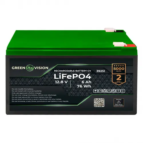 Аккумулятор GreenVision LiFePО4 12,8V - 6Ah (76Wh)