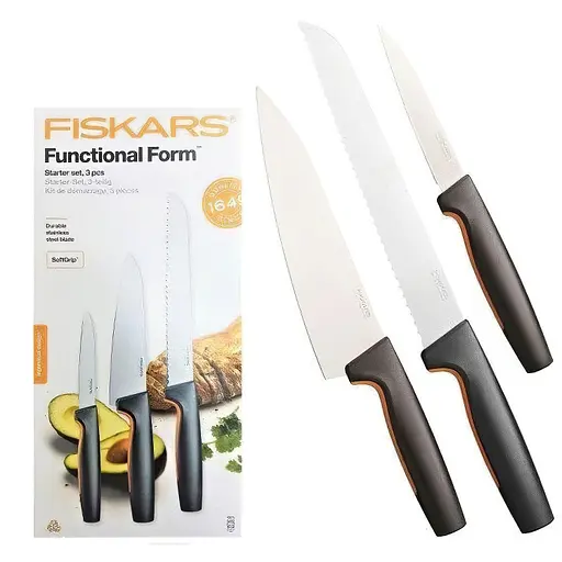 Набір із 3 кухонних ножів FISKARS Чорно-сріблястий 000267155