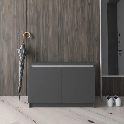 Тумба для обуви Vays R-20 Антрацит-Белые планки, без ручек, ЛДСП, 80×40×53 см - для прихожей, коридора