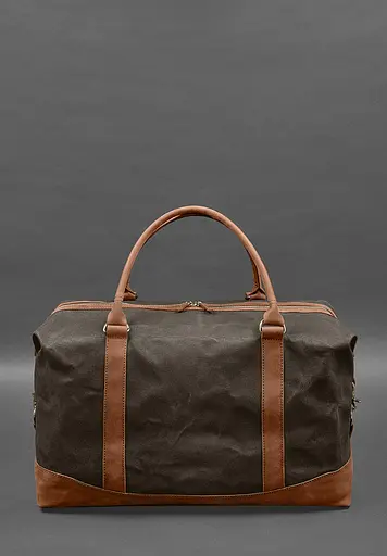 Дорожная сумка из коричневого конваса и натуральной кожи Crazy Horse светло-коричневая - фото 9