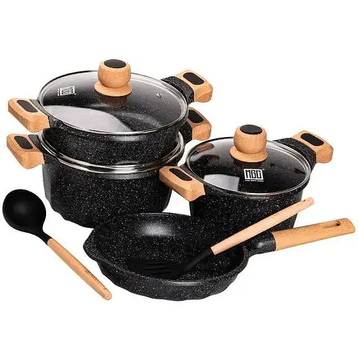 Набор посуды MGC с антипригарным покрытием 1,9/3/3,2/5,3 л черный 6 предметов HP-4-401B