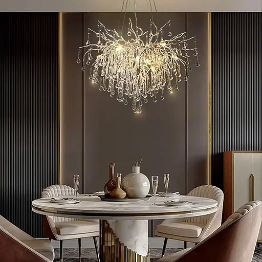 Люстра в круглому хромованому корпусі зі скляними підвісами Ø 60 см | Line F | Арт. 705D-600 CH+CL - фото 1