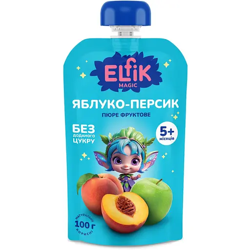 Уцінка. Набір пюре фруктове Elfik Magic Яблуко-персик 100 г 9 шт.