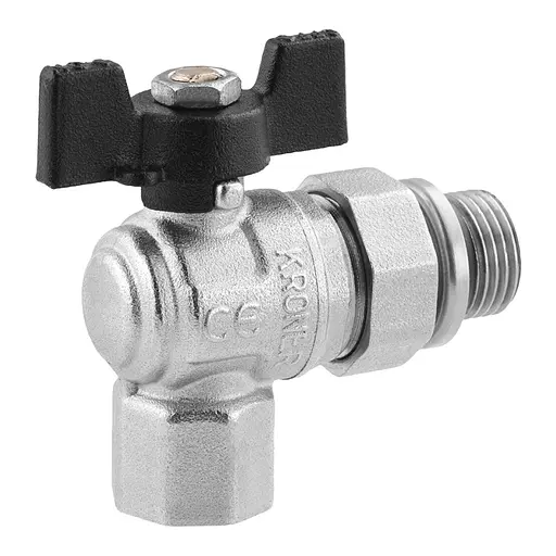 Кран-американка кульовий Kroner кутовий 1/2" ВЗ PN40 метелик, нікельований (CV033223) - фото 2