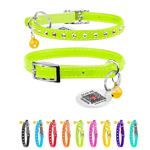 Ошейник Waudog Glamour с резинкой клеевыми стразами для кошек (ширина 9мм длина 22-30см) салатовый - фото 2