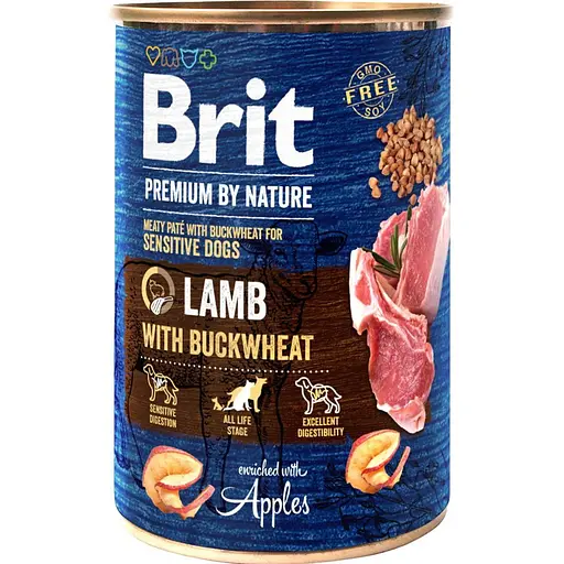 Вологий корм Brit Premium by Nature для собак ягня з гречкою 400 г - фото 1