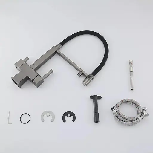 Змішувач для кухні під фільтр з гнучким виливом чорний матовий Frap G4395-59 Графитовый хром - фото 5