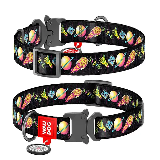 Ошейник для собак нейлоновый Waudog Nylon с QR-паспортом "Рик и Морти 3" металлическая пряжка-фастекс XXL Ш 35 мм Д