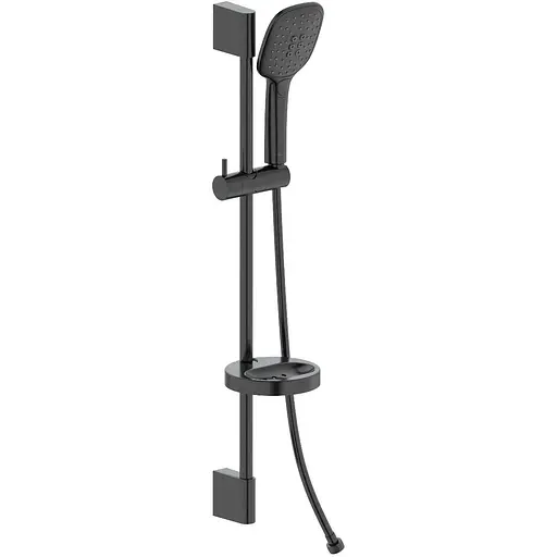 Душовий гарнітур Volle Cascada B55 лійка 100x247мм, 3 режими, штанга 72 см, шланг PVC 150 см, мильниця de la noche 1586.170604, Чорний матовий - фото 1