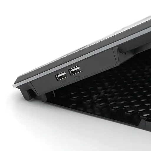 Підставка під ноутбук IceCoorel K15, 10-17", 4*100mm 1400±10% RPM, корпус пластик+алюміній, 2xUSB 2.0 + підставка для мобільного телефону, 420x300x28mm, RGB, Box, Q10 - фото 4