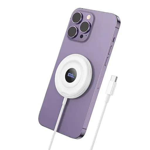 Беспроводное зарядное устройство Hoco CW61 магнитное с цифровым дисплеем белый - фото 3