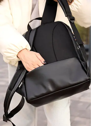 Женский рюкзак Sambag Aura черный с принтом "blue flowers" 39 х 29 х 13 см (24551722) - фото 6