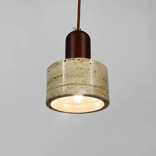 Світильник із підвісним травертиновим корпусом та дерев'яною фурнітурою Ø12х18 см Line F ST001-120 - фото 3